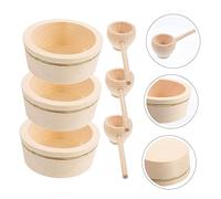 CIYODO 3 Juegos Miniature Wooden Bowls and Spoons Set Smooth Finish Mini House Kitchen Accessories For Pretend Play and Decoration