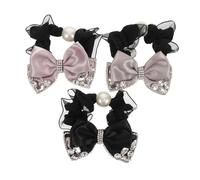 CIYODO 3 piezas Coleteros Elásticos con Lazo de Satén Perlas y Diamantes de Imitación Accesorios para Pelo Elegantes y Resistentes para Bodas y Uso Diario Colores Negro Rosa y Gris