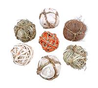 CIYODO 7 Piezas Bola de Hierba de Conejo Juguetes para Mascotas Bolas de Mimbre de forrajeo Cat Toys enigmath puzlez Juguete para Masticar Loro Juguete de Pelota de