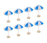 CIYODO 8 Piezas Mini Sombrilla de Playa Azul Mediana para Micro Paisaje Decoración de Casa de Muñecas Parasol Plástico con Base para Manualidades DIY