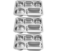 CIYODO Bandeja de Acero Inoxidable Plateadas 3 Compartimentos Reutilizable Juego de 3 Piezas para Control de Alimentos en Casas y Escuelas