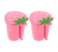 CIYODO Bote de Basura de Escritorio con Tapa, Set de 2 Botes Pequeños con Diseño de Fresa, Color Rosa, Plástico Seguro, Papeleras Decorativas para Dormitorio, Oficina y Coche