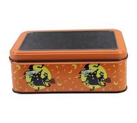 CIYODO Cajas de Dulces de Halloween Metálicas Redondas con Tapa Segura Caja Pequeña para Galletas y Chocolates Diseño Festivo de Bruja en Color Naranja Reutilizable para