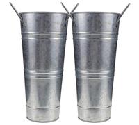 CIYODO Cubos de Flores Vintage de Hierro Galvanizado sin Brillo 2 Piezas Jarrones Rústicos para Centros de Mesa y Decoración de Jardín Florero Metálico Adecuado para Bodas y Hogar