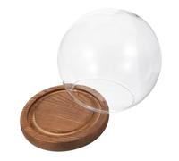 CIYODO Cúpula de Cristal Transparente con Base de Madera Rústica Campana Decorativa Esfera Ø12 CM para Flores Preservadas y Micro Paisajes Vitrina Protectora para Jardín y Hogar