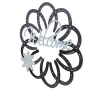CIYODO Decoración de Puerta Letrero Metálico de Bienvenida y Flores Secas, Adorno para Colgar en Paredes Exteriores y Patios
