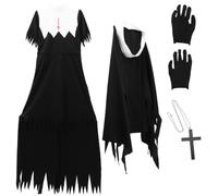 CIYODO Disfraz de Halloween Mujer Monja Zombi Negro, Algodón, Adulto | Decoración para Fiesta de Disfraces, Cómodo y Aterrador, Estilo Especial Único para Mujeres Adultas