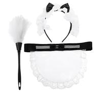 CIYODO Disfraz De Sirvienta 3 Piezas, Delantal De Encaje Blanco, Diadema y Plumero, Accesorios Cosplay Para Mujer, Decoración De Cumpleaños y Fiestas Temáticas