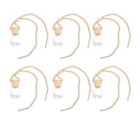 CIYODO Frascos de Perfume para Coche 8Ml 6 Piezas Botella Vacía de Cristal Transparente Tapa de Madera Adorno Colgante para Aromaterapia y Decoración Interior del Vehículo