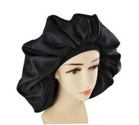 CIYODO Gorro para Dormir Extra Grande con Doble Banda Elástica Seda y Satén Negro Protector de Suave y Transpirable para Mujeres