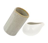 CIYODO Jarra de Cerámica para Salsa y Leche de Café Diseño Japonés Boquilla Redonda Color Blanco Mate Juego 2 Piezas Jarra para Leche y Cucharilla Adecuado para Uso Cafeterías y