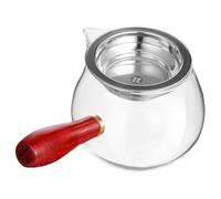 CIYODO Jarra de Vidrio Transparente con Mango de Madera, Infusor y Colador Integrado, Tetera Pequeña para Servir Té en Hogar, Oficina y Salón de Té, Accesorio Práctico para Infusiones