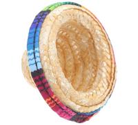 CIYODO Mini Sombrero de Paja Artesanal Pequeño para Botella de Vino, Accesorio Decorativo para Muñecas y Mascotas, Color Natural, Ligero y Compacto para Fiestas y Manualidades