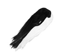 CIYODO Peluca Sintética Bicolor Negro y Blanco Larga y Recta Diseño de Dos Colores para Cosplay Fiesta y Halloween Cómoda y Transpirable para Diario