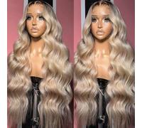 CIYOO Pelucas de cabello humano rubio ceniza degradado de 13 x 6 pulgadas, densidad del 200 %, rubio ceniza ondulado, pelucas frontales de encaje frontal para mujeres negras, peluca de cabello humano