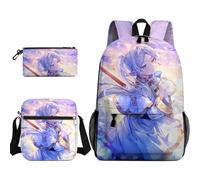 Ciyoulio Frieren - Mochila de 3 piezas con diseño de anime, bolsa cruzada de helecho, bolsa de hombro, estuche de dibujos animados, con impresión 3D, mochila escolar casual de viaje, tipo 2, Talla