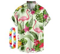 CIZEUR Camisa Hawaiana Hombre Funky de Manga Corta Estampado de Floral Camisas de Verano Señores，4XL Flamingos