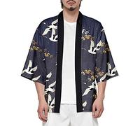 CIZEUR Hombre Hippie Camisa Kimono Japonés Estampado Holgado Manga 3/4,5XL Muchas grullas inmortales