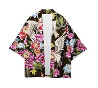 CIZEUR Hombre Hippie Camisa Kimono Japonés Estampado Holgado Manga 3/4, L Flor Que se Abre