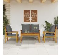 Cizuho Juego de 4 piezas de salón de jardín con cojines de madera maciza de acacia, muebles de jardín, muebles de mimbre de mimbre manual, sofá de patio, juegos de conversación con cojines de asiento