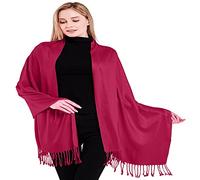 CJ Apparel Fuchsia Pink Solid Color Tassels Design Nepalese Shawl Seconds Scarf Wrap Stole Throw Head Wrap Pashmina Hand Made in Nepal New