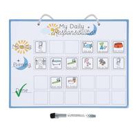 CJ&M Tabla magnética de responsabilidades diarias para niños, rutina diaria, tabla de tareas, lista de verificación por la mañana/noche, póster de trabajo para niños, con 35 tareas magnéticas,