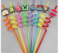 CJBIN 10 pajitas infantiles reutilizables, pajitas rizadas para niños, pajitas de plástico, pajitas de plástico para fiestas infantiles y decoración de fiestas, colección de fans