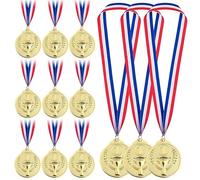 CJBIN 12 Piezas Medallas Niños, Medallas con Patrón de Trofeos Grabado y Cinta, Medallas Deportivas de Oro, Medallas Futbol Medallas Niños Metal Cumpleaños, Medallas Metal de Ganador Olympic