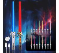 CJBIN Sable de Luz, 2Pcs Espada Laser Niños, 15 Colores Sonido de Combate Simulado, Espada Láser, Sable de Luz Led, Espada Láser Retráctil 2 en 1 para Niños ( Plateado + Negro)