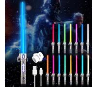CJBIN Sable de Luz, Espada Laser Star Wars Niños, 15 Colores Sonido de Combate Simulado, Espada Láser de Star Wars, Sable de Luz Led, Espada Láser Retráctil 2 en 1 para Niños (Mango Plateado)