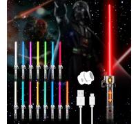 CJBIN Sable de Luz, Espada Laser Star Wars Niños, 15 Colores Sonido de Combate Simulado, Espada Láser de Star Wars, Sable de Luz Led, Espada Láser Retráctil 2 en 1 para Niños (Mango Negro)