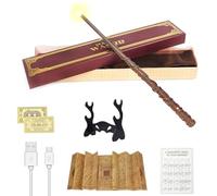 CJBIN Varita mágica Hermione con luz, 39 cm, brillante, pared de carga USB, varita mágica Hermione Granger en caja de regalo con tarjeta, tarjeta de estación, mapa y soporte