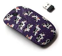 CJCBROES Ratón inalámbrico de 2.4 G con bonito diseño de patrón para todas las computadoras portátiles y de escritorio con nano receptor, divertida granja de vacas