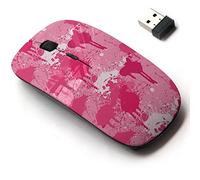 CJCBROES Ratón inalámbrico de 2.4 G con bonito diseño de patrón para todas las computadoras portátiles y de escritorio con nano receptor, salpicaduras de pintura rosa
