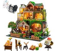 Cjeuxnr Kit de casa de muñecas DIY Cafetería, modelo de madera en miniatura, juego de construcción de habitación, con luces LED y música, regalo romántico de San Valentín (L2501-A)