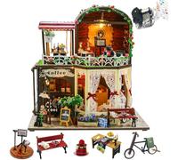 Cjeuxnr Kit de casa de muñecas DIY Cafetería, modelo de madera en miniatura, juego de construcción de habitación hecho a mano, con luces LED y música, regalo romántico de San Valentín (cafetería)