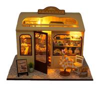 Cjeuxnr Kit de casa de muñecas en miniatura, juego de construcción de casa de diorama de panadería con LED para habitación de pasatiempos para adultos, regalos de unión