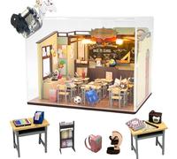 Cjeuxnr Kit de casa de muñecas en miniatura, modelo de madera, hecho a mano, con luces LED y música para amigos, profesores, la mejor graduación (con cubierta antipolvo)