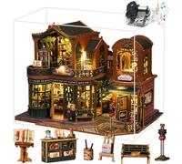 Cjeuxnr Kit de casa en miniatura para bricolaje, Magic Book City Tiny Dollhouse Kit con caja de música y muebles, modelo creativo de manualidades de madera para adultos, librería mágica decoración del