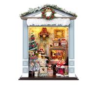 Cjeuxnr Kit de casa en miniatura, rincón de libro temático de Navidad con luces LED, kit de manualidades de casa de muñecas de madera para adultos