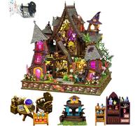 Cjeuxnr Kit de rincón de libros de bricolaje, escena de castillo en miniatura de madera 3D, casa de muñecas temática navideña con luces LED (ES021)