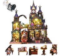 Cjeuxnr Kit de rincón de libros de bricolaje, escena de castillo en miniatura de madera 3D, casa de muñecas temática navideña con luces LED (ES019)