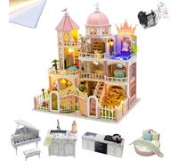 Cjeuxnr Rompecabezas de madera 3D, modelo de cabaña, kit de construcción en miniatura con caja de música, casa de muñecas temática navideña con luces, estilo Art Deco para adultos (L2503-ZY)