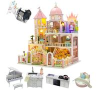 Cjeuxnr Rompecabezas de madera 3D, modelo de cabaña, kit de construcción en miniatura con caja de música, casa de muñecas temática navideña con luces, estilo Art Deco para adultos (L2503-Y)