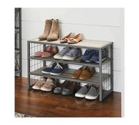 CJHFR472SG Independiente Zapatero for Ropa de 3 Niveles y 12 Compartimentos, Madera, Gris Estanteria Zapatos
