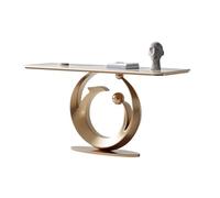 CJHFR472SG Inicio Mesa de Entrada Moderna con Tablero de imitación de mármol y Base de Metal, con luz de inducción - Mesa Consola for Espacios Estrechos Detrás del sofá(Gold,Grande)