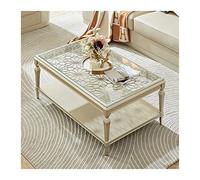 CJHFR472SG Moderna Mesa de Centro Moderna y Sencilla con Talla Hueca y Tapa de Vidrio, Mesa de sofá Rectangular de Lujo de 47.2 "con Estante Abierto for Sala de Estar Muebles de Salon