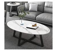 CJHFR472SG Moderna Mesa de Centro Ovalada de diseño Simple for Sala de Estar, Espacios pequeños, Mesa Auxiliar con Tablero de Roca y Marco de Metal, 39 Pulgadas Muebles de Salon(White+Black)