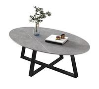 CJHFR472SG Moderna Mesa de Centro Ovalada de diseño Simple for Sala de Estar, Espacios pequeños, Mesa Auxiliar con Tablero de Roca y Marco de Metal, 39 Pulgadas Muebles de Salon(Gray+Black)