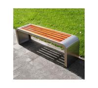 CJHFR472SG Moderno Banco de Exterior con Placa de Asiento de Madera y Marco de Acero Inoxidable sin Respaldo en Forma de U for Patio Patio(Grande)